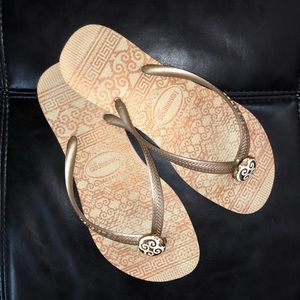 White & Gold Havaianas Slim Flip Flops